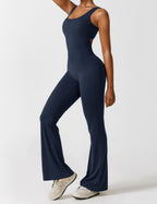 V-Back Flare-Leg Jumpsuit