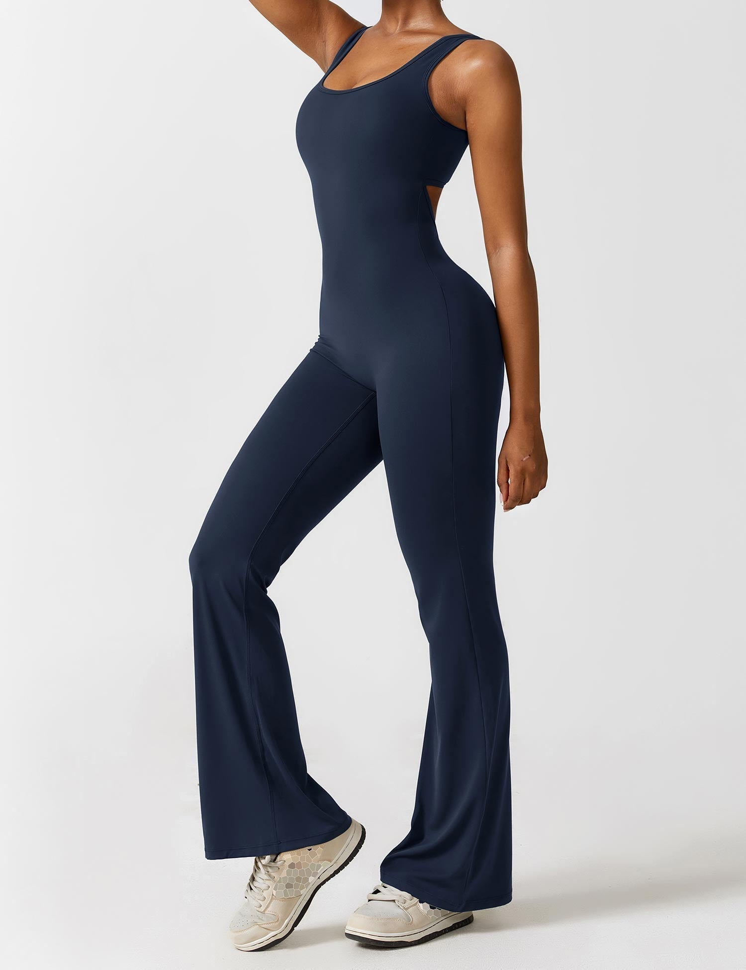 V-Back Flare-Leg Jumpsuit