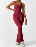 V-Back Flare-Leg Jumpsuit