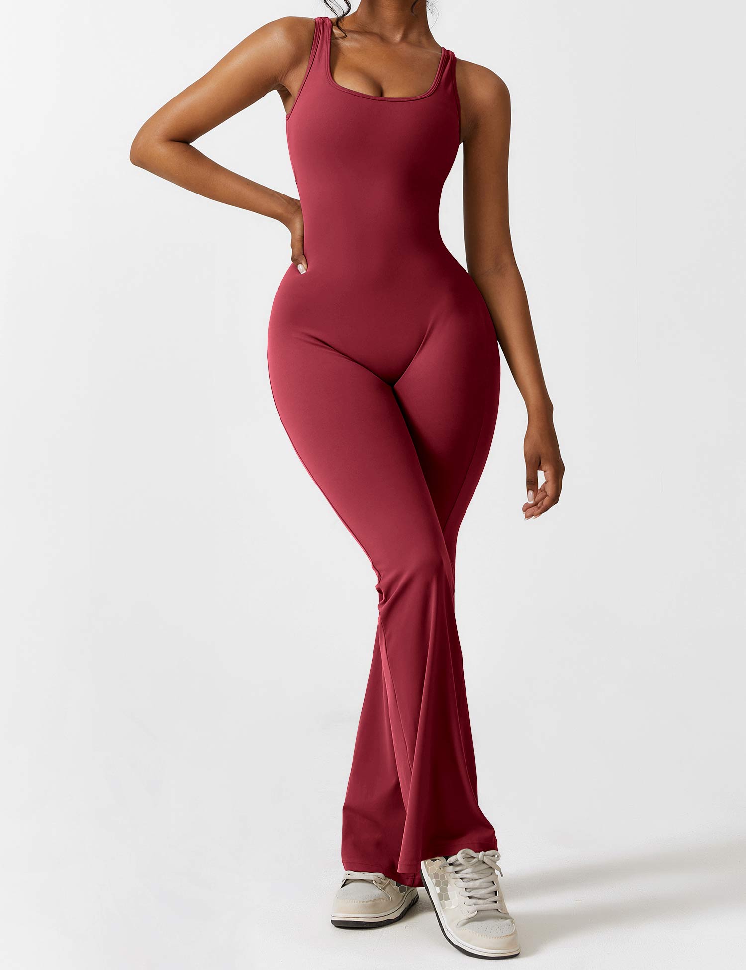 V-Back Flare-Leg Jumpsuit