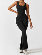 V-Back Flare-Leg Jumpsuit