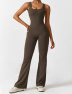 V-Back Flare-Leg Jumpsuit