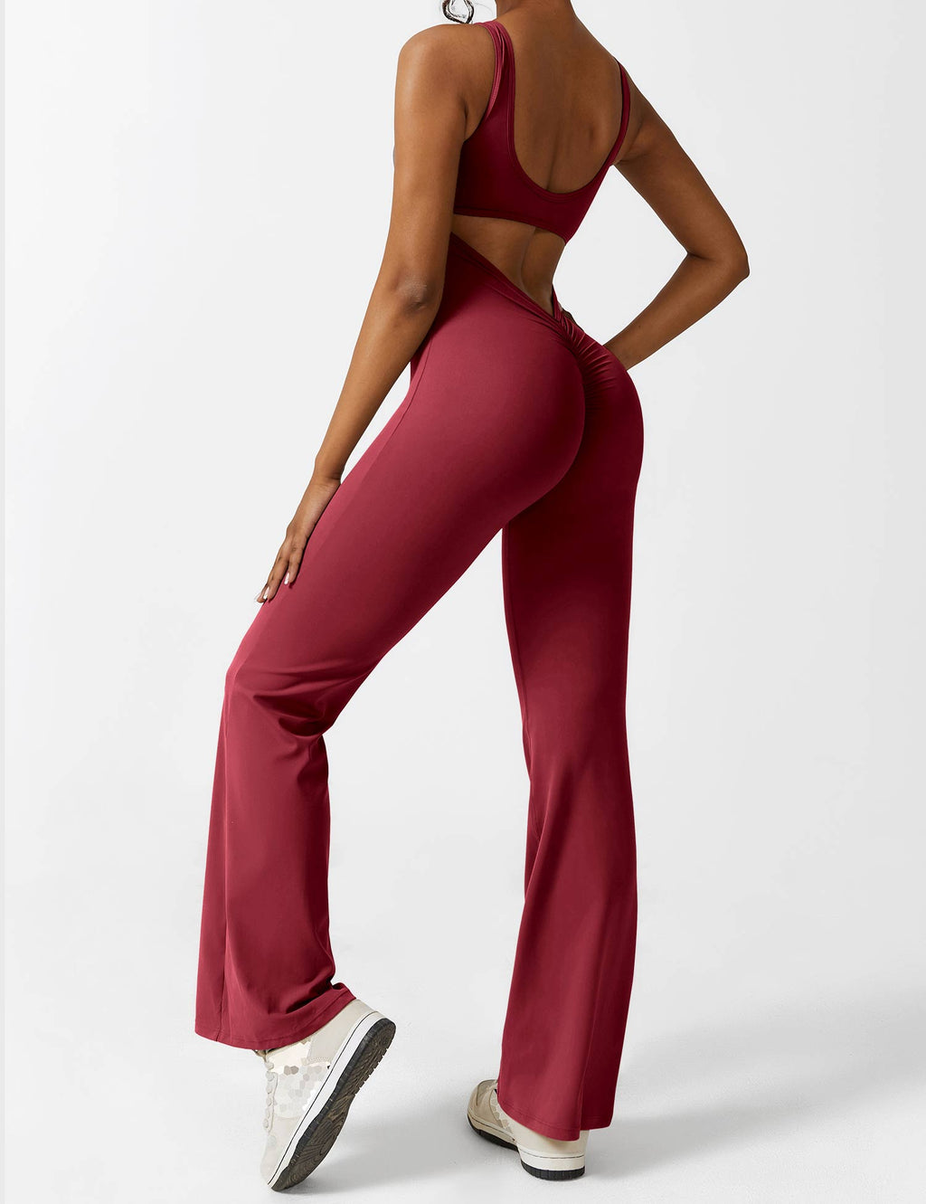 V-Back Flare-Leg Jumpsuit
