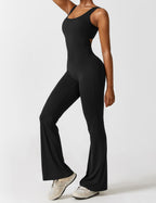 V-Back Flare-Leg Jumpsuit