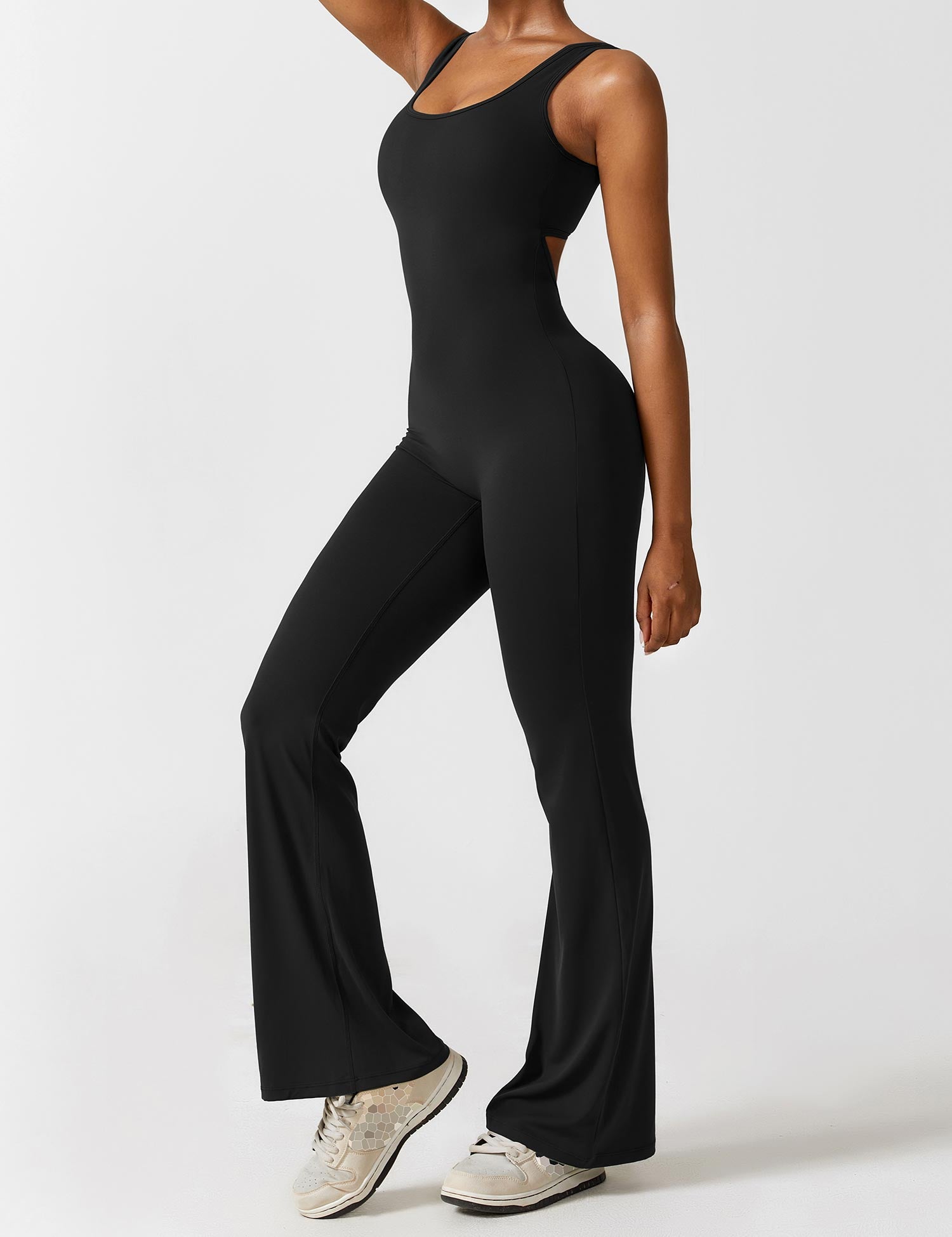 V-Back Flare-Leg Jumpsuit