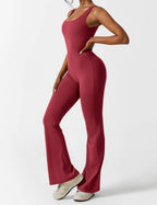 V-Back Flare-Leg Jumpsuit