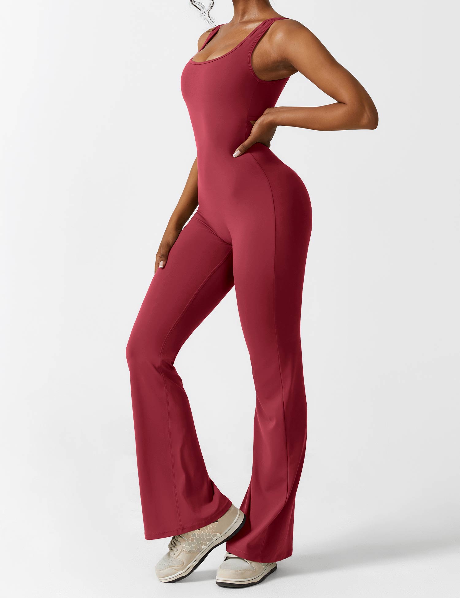 V-Back Flare-Leg Jumpsuit