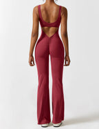 V-Back Flare-Leg Jumpsuit