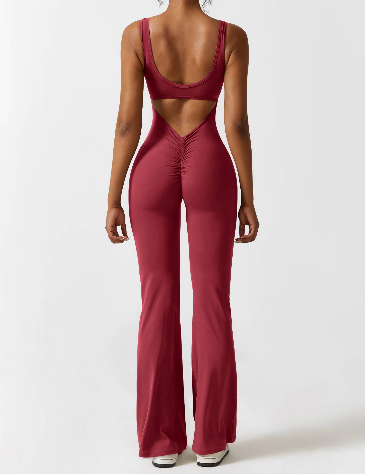 V-Back Flare-Leg Jumpsuit