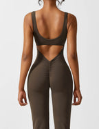 V-Back Flare-Leg Jumpsuit