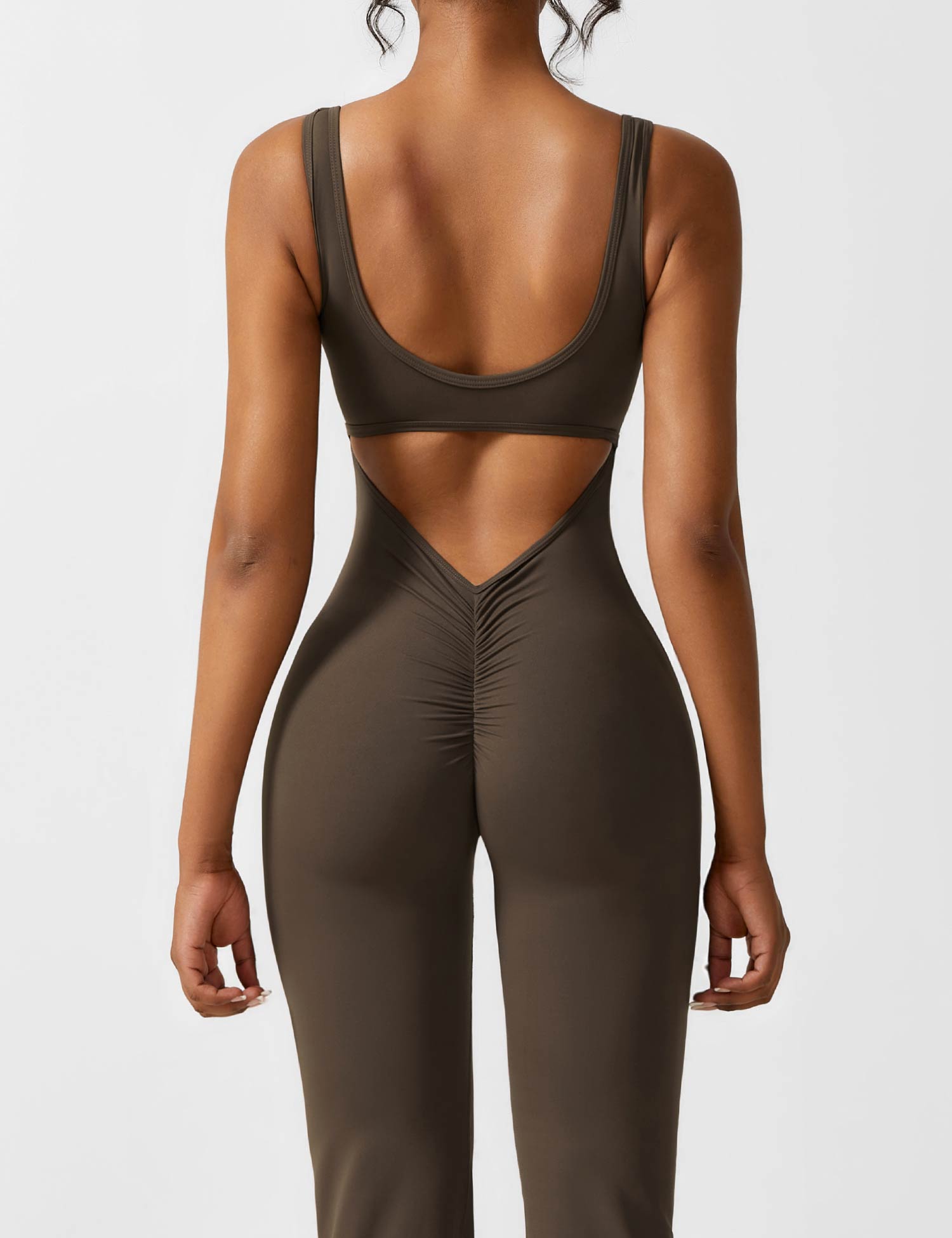 V-Back Flare-Leg Jumpsuit