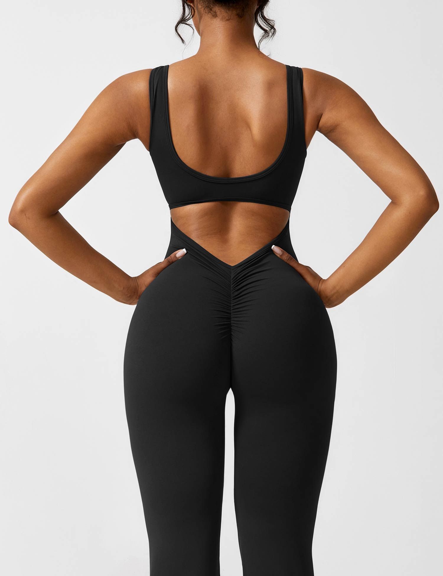 V-Back Flare-Leg Jumpsuit