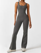 V-Back Flare-Leg Jumpsuit