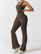 V-Back Flare-Leg Jumpsuit