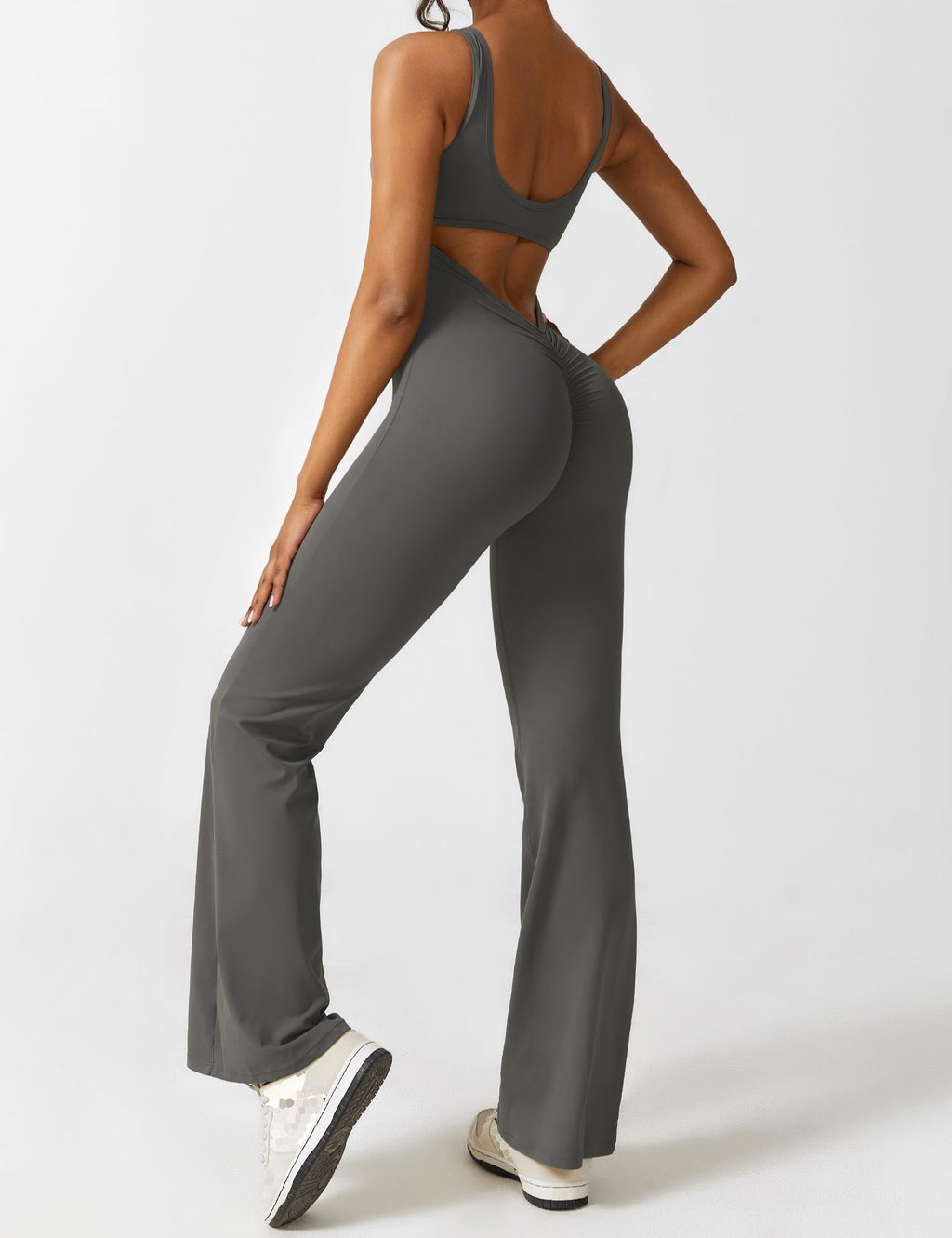 V-Back Flare-Leg Jumpsuit