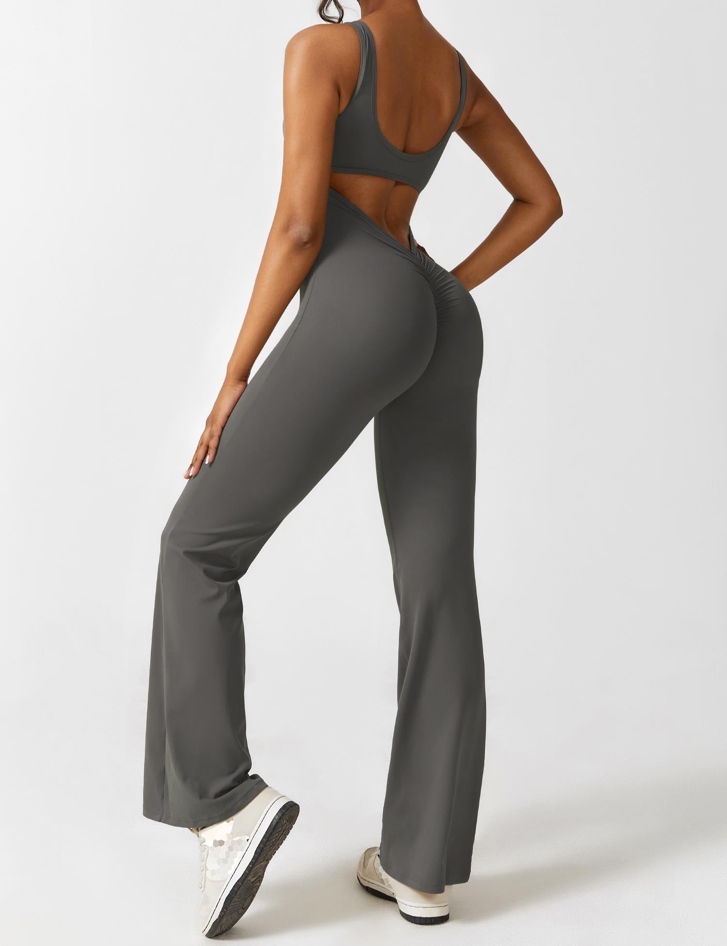 V-Back Flare-Leg Jumpsuit