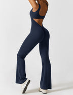 V-Back Flare-Leg Jumpsuit
