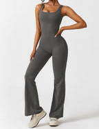 V-Back Flare-Leg Jumpsuit